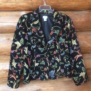 Vintage Black/Gold Colorful Leaves Tapestry Fashion Bug Notched Collar Blazer XL